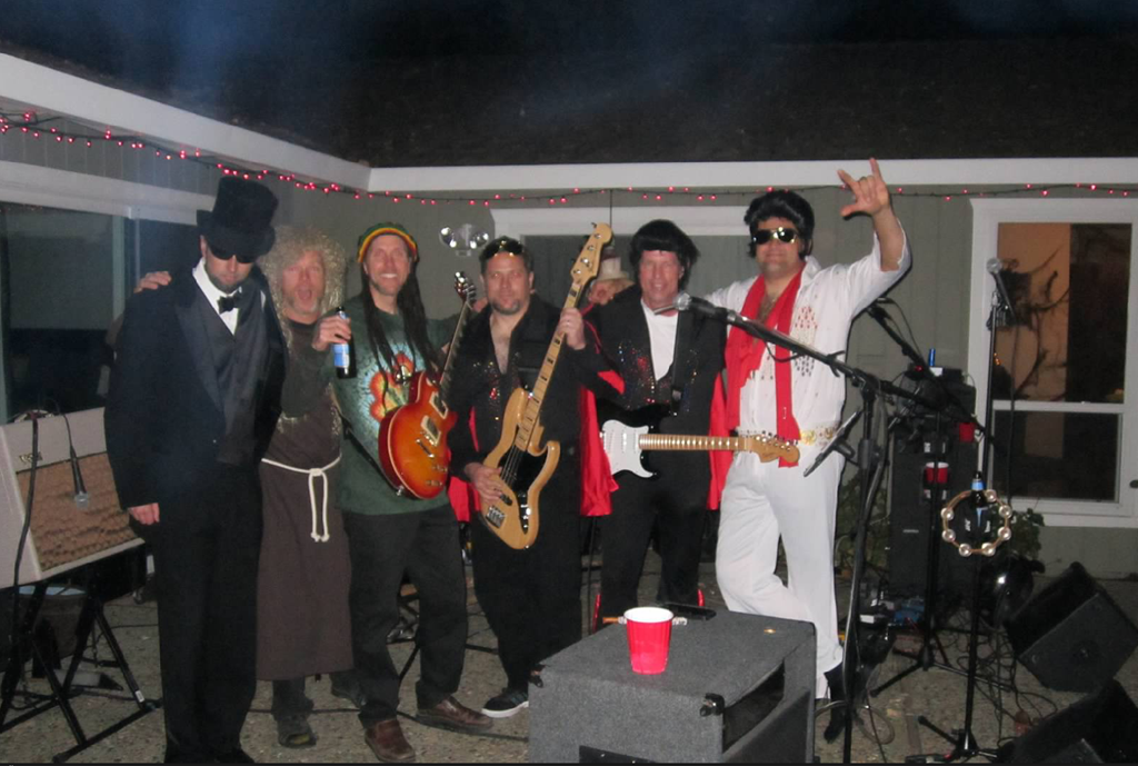 The Drop Daddies as Abe, Jesus, Bob, and 3 Elvises