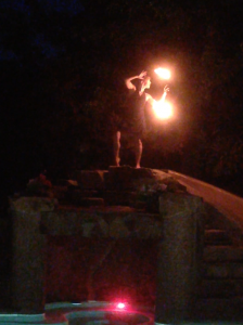 Fire dancer above the grotto